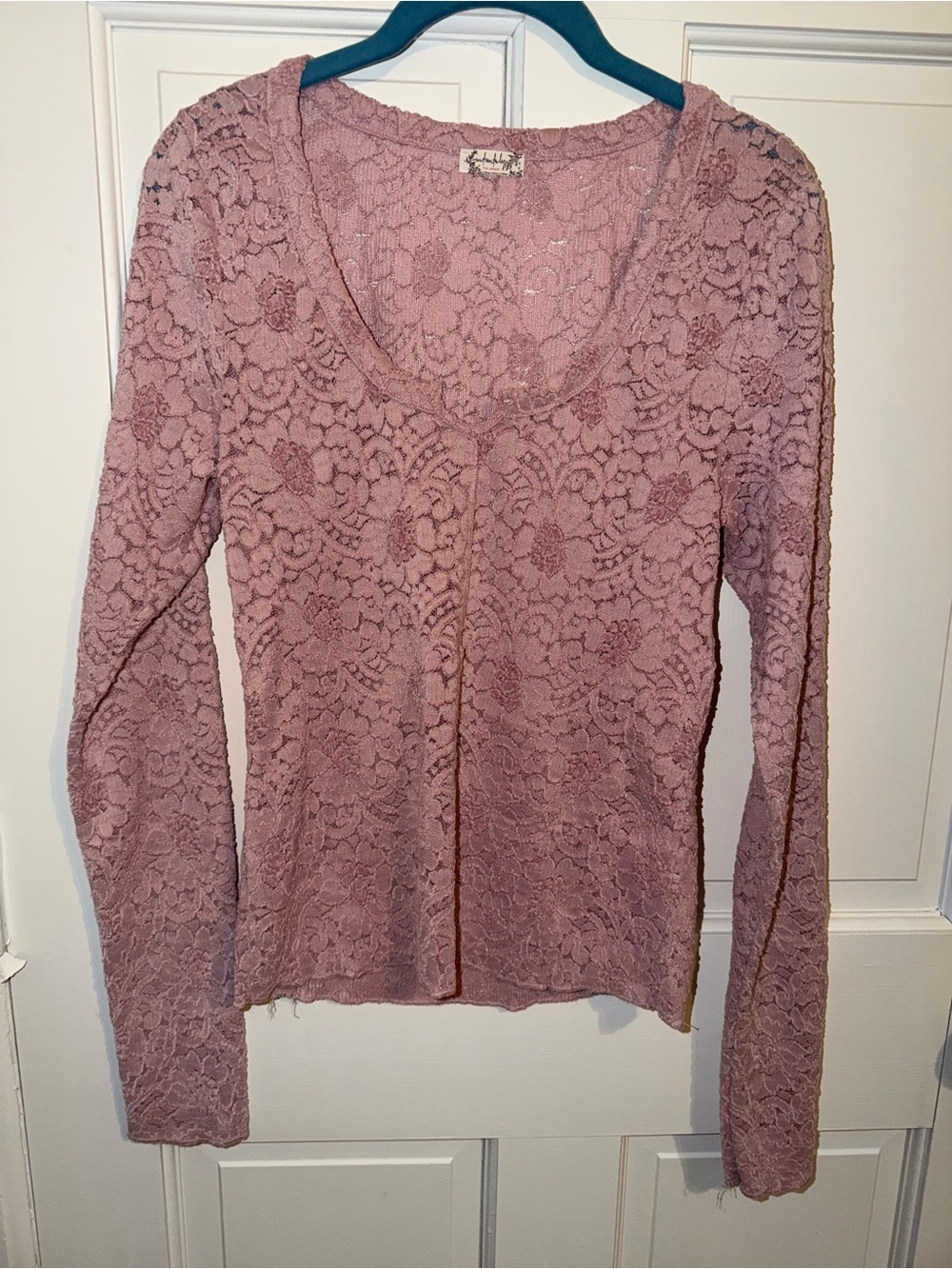 Free People Dusty Rose Lace Long Sleeve Top